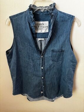 Frank & Eileen Fiona Ruffle Famous denim sleeveless top medium